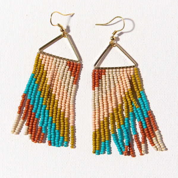 Rust Turquoise Diagonal Stripe On Triangle Earring