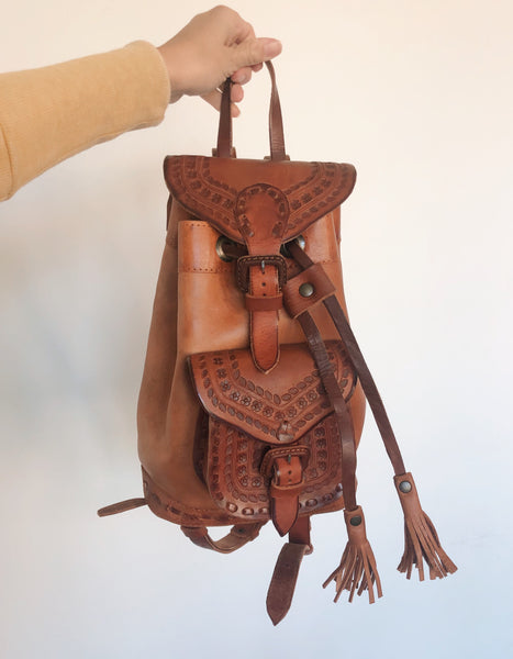 Leather Backpack with Tassel