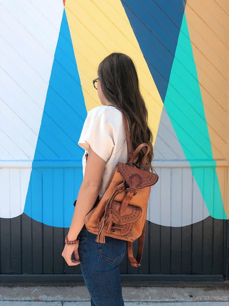 Leather Backpack with Tassel