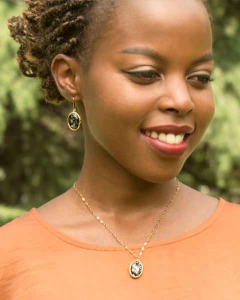 Kimi Gold and Black Opal Dangle Earrings