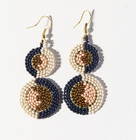 Navy Pink Ivory Double Disc Earring