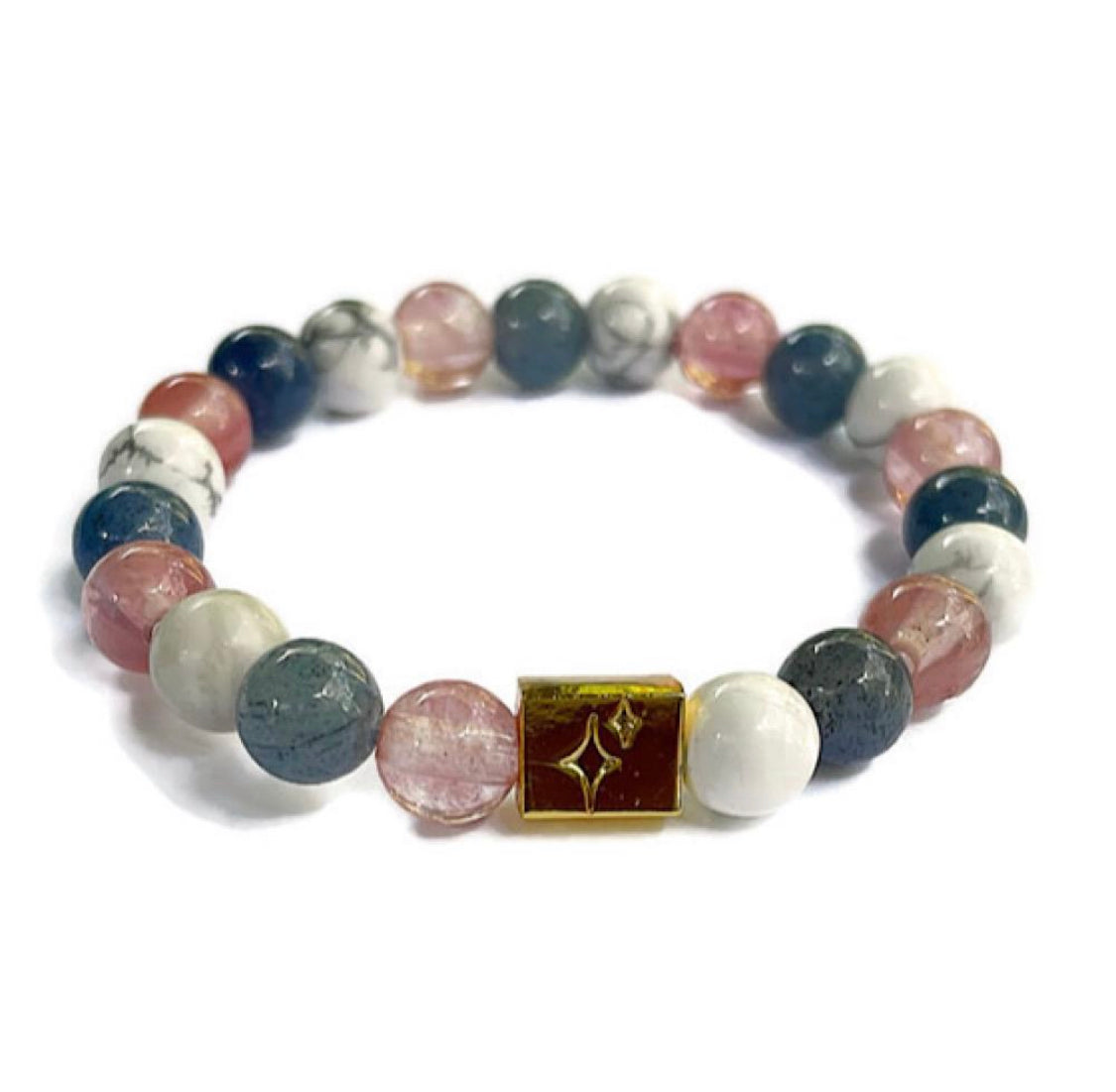 Beaded Bracelet: Pink, Blue, and White
